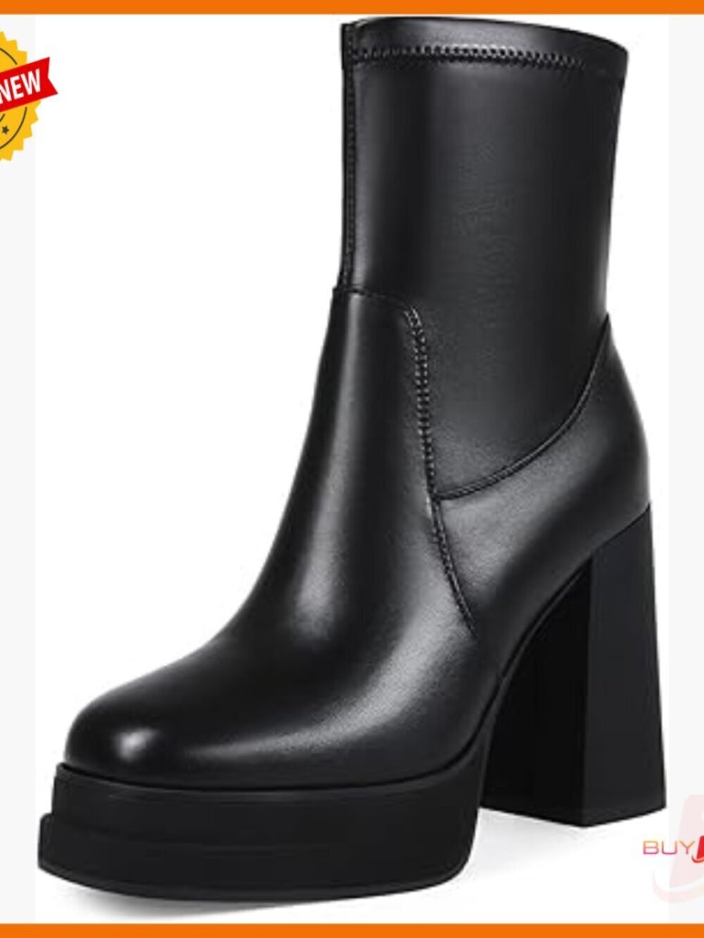 Platform Ankle Boots Chunky Heel Square Toe Stretchy Combat Booties